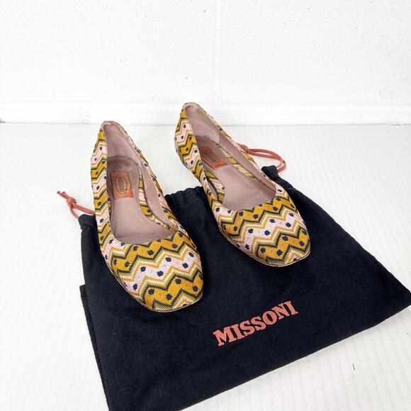 Missoni Ballet Flats Womens Size 37 Multicolor Zigzag Woven Italy Dust Bag - Picture 11 of 11